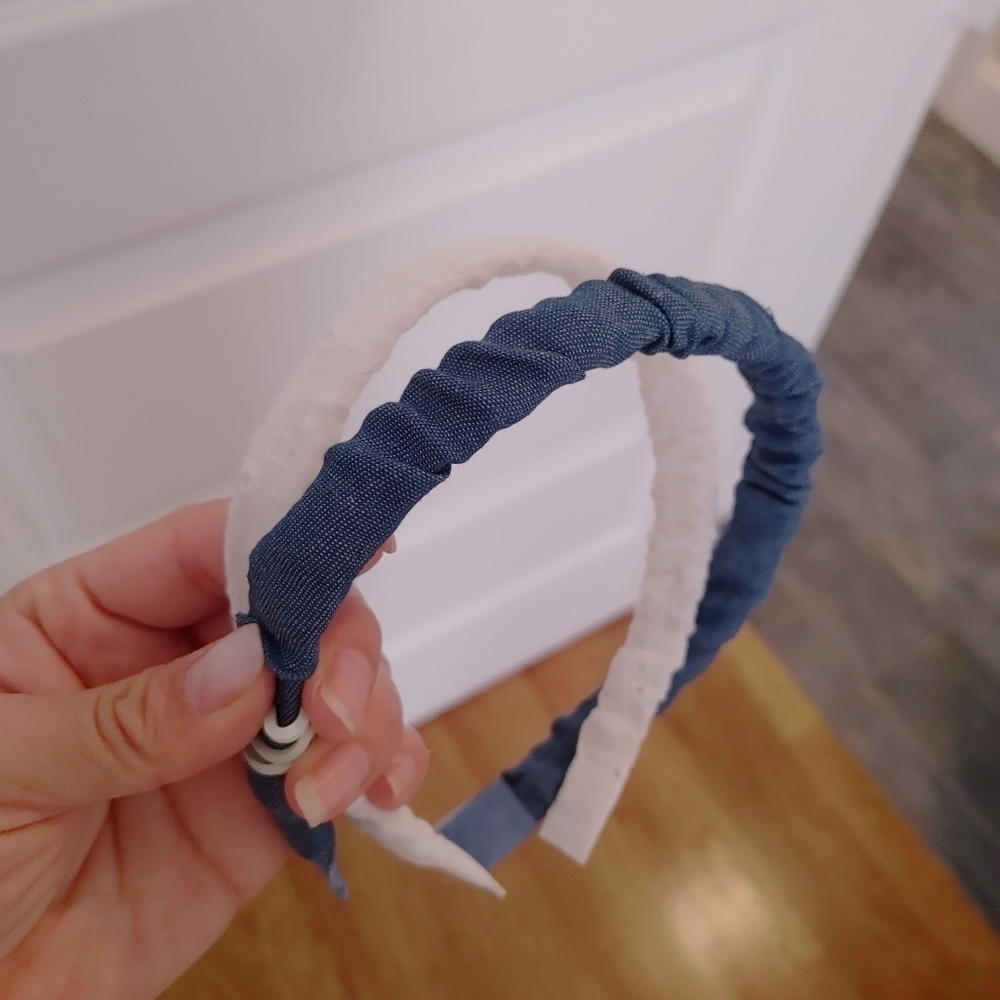 Denim and white headband for toddler 1-years